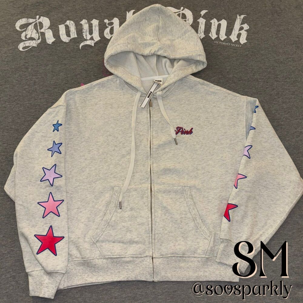 Victoria’s Secret PINK Snow Heather Stars Patriotic Full Zip Campus Hoodie SM